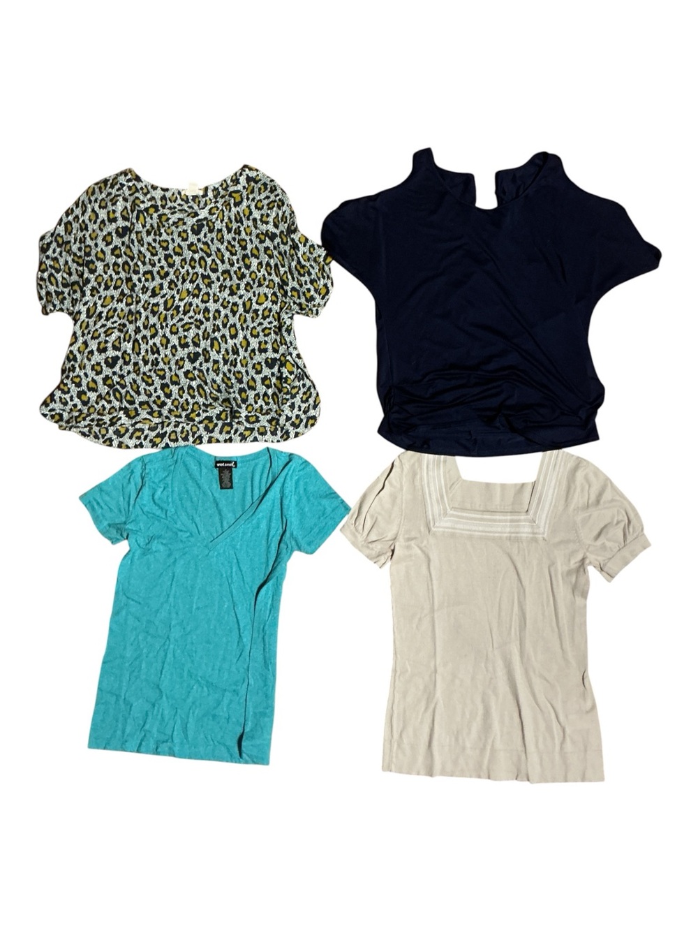 Mixed Girls' Tee and Top Set - Leopard Print, Navy, Teal & Cream